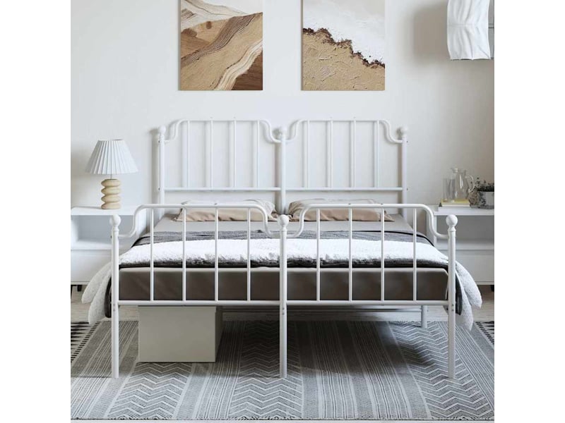 Lit double- lit adulte - cadre de lit métal sans matelas et pied de lit blanc 135x190 cm - Conforama B
