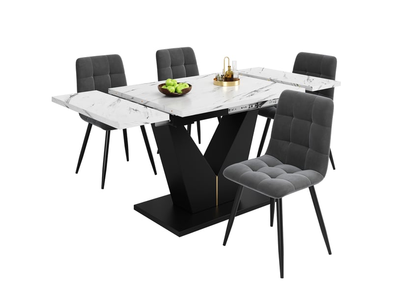  Ensemble table et chaises avec 1 table et 4 chaises  - table extensible - mdf, métal et velours - multicolore  - Conforama A
