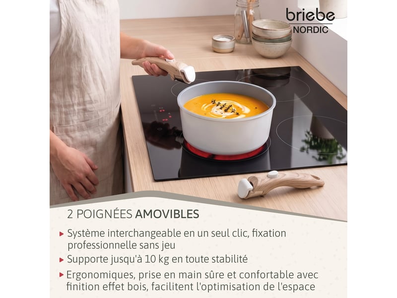 Batterie de cuisine induction céramique poignée amovible set 13 pièces , briebe, kb1220wht, , blanc - Conforama E