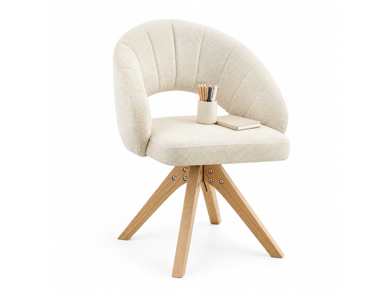  Chaises de salle à manger lot de 2 pivotantes  - rotation 360°, dossier enveloppant, tissu et bois massif blanc  - Conforama A