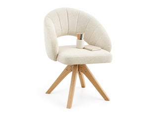 Chaises de salle à manger lot de 2 pivotantes  - rotation 360°, dossier enveloppant, tissu et bois massif blanc