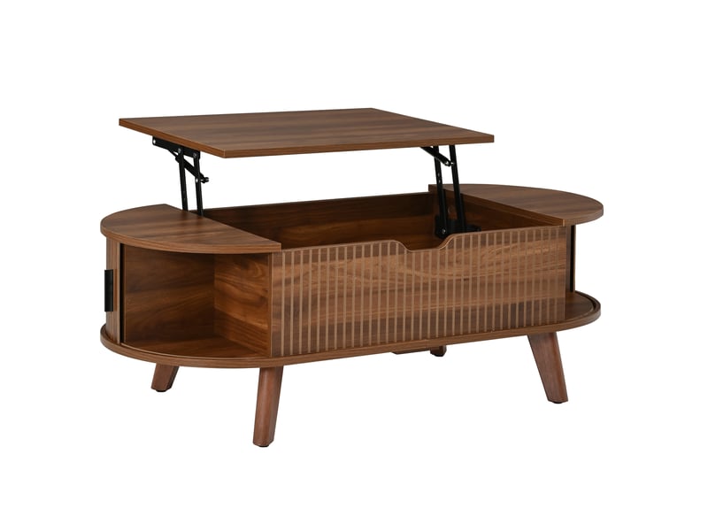 Table basse relevable 110x50 cm noyer, mdf, rangement caché et deux portes coulissantes à plateau hydraulique - Conforama D