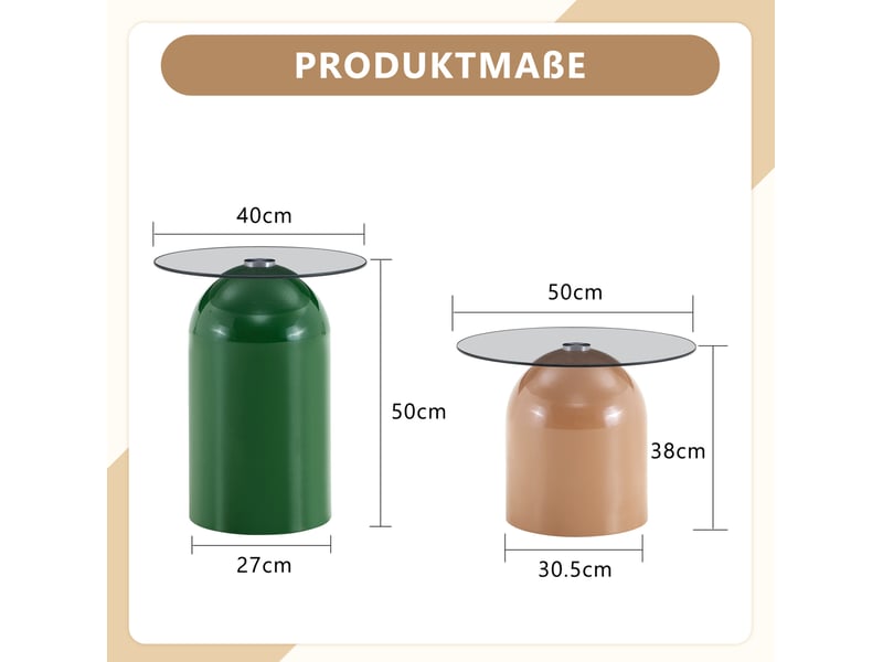  Lot de 2 tables basses gigognes 40x50+50x38 cm, empilables pour salon et bureau, métal, pratiques, gris et café clair  - Conforama C
