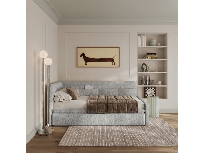  Selsey nesmi - lit rembourré - 90x200 cm - tissu tressé bleu clair Nesmi - Conforama C