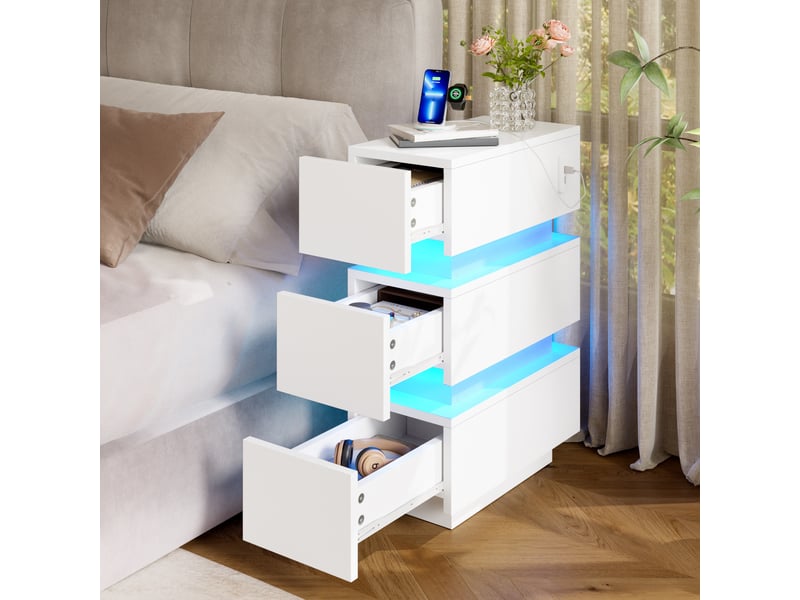Lot de 2 tables de chevet 20x40x59,5 cm blanches avec led, usb et type-c - Conforama E