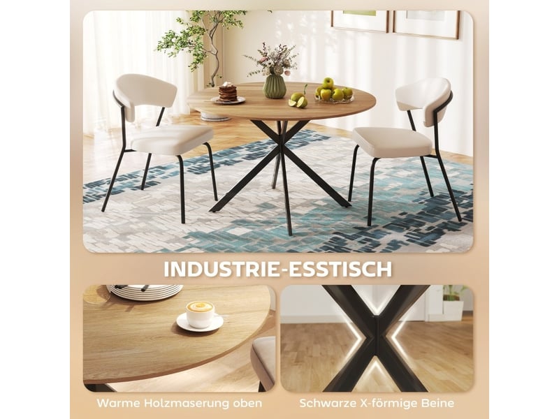  Table à manger ronde, 120 cm, 4 personnes style industriel style simple pour 4 personnes, salle à manger, coloris chêne  - Conforama D