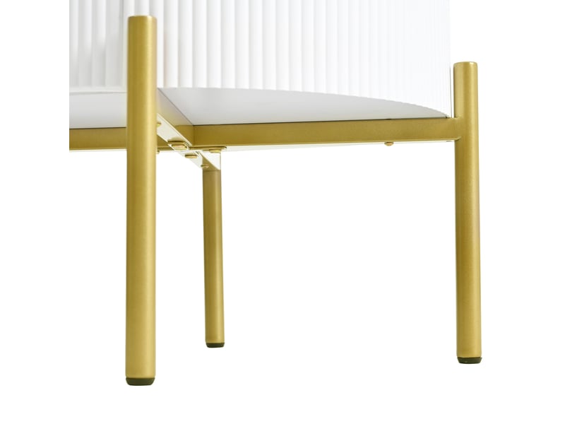 Table basse avec 2 tiroirs, plateau effet marbre, pieds réglables et poignées dorées pour salon, chambre et entrée - Conforama E
