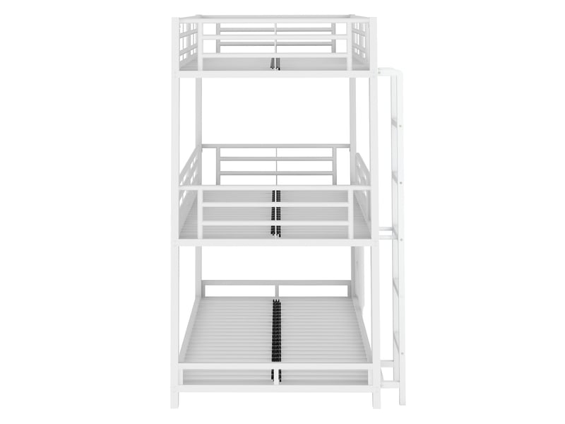  Lit superposé triple 90x200 en métal blanc, cadre de lit 3 places avec barrière de sécurité pour enfants et adultes, gain de place  - Conforama W