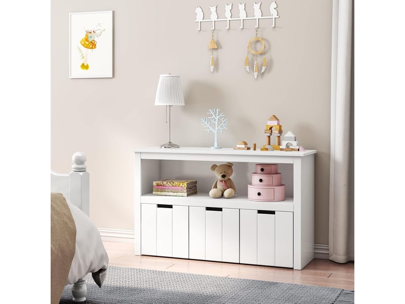  Meuble rangement jouet bibliothèque pour enfants étagère armoire de rangement avec 3 tiroirs roulants blanc 102x33x61.5cm  - Conforama D
