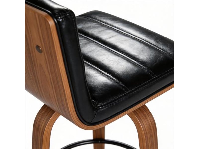  Tabouret de bar pivotant cuir pu – siège 360° et pieds bois incurvés – idéal cuisine, bar et comptoir  - Conforama E