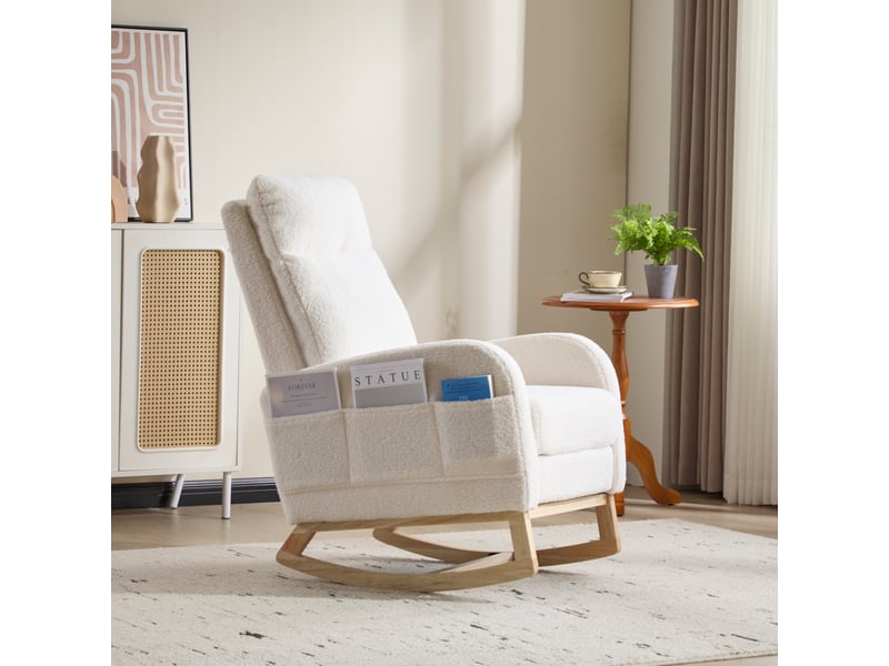 Fauteuil à bascule - 75x63x104 cm - chaise à bascule avec repose-pieds ergonomique en tissu teddy - blanc - Conforama C