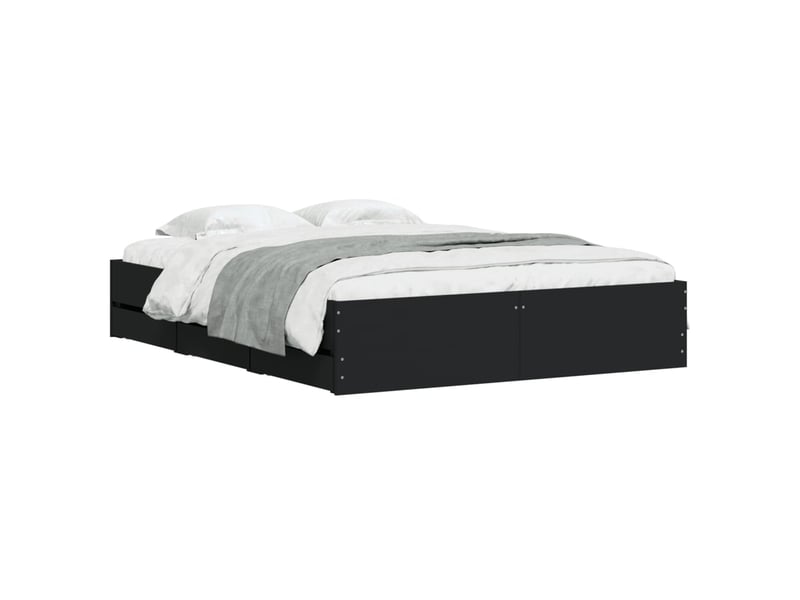 Lit double- lit adulte - cadre de lit avec tiroirs sans matelas noir 150x200 cm - Conforama B