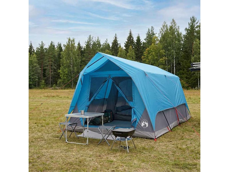 Tente tunnel, tente de camping 6 personne bleu polyester et acier - Conforama B
