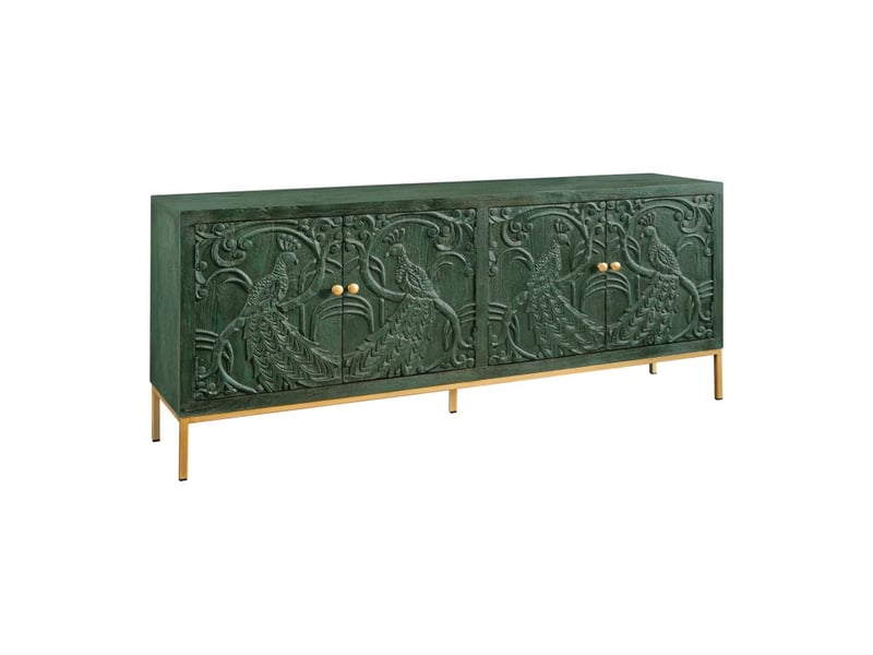 Buffet 175 cm 4 portes bois massif vert et doré – collection tanjore - Conforama A