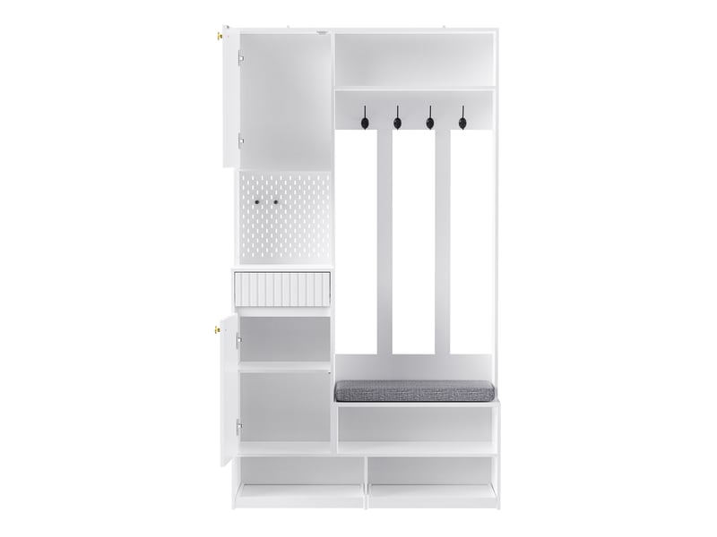  Ensemble armoire, ensemble complet d'armoire d'entrée avec banc, 4 crochets, portes et tiroirs - blanc, dimensions compactes 100×180×35 cm (l×h×p) N657P29427071W - Conforama A