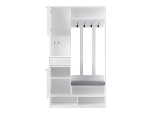 Ensemble armoire, ensemble complet d'armoire d'entrée avec banc, 4 crochets, portes et tiroirs - blanc, dimensions compactes 100×180×35 cm (l×h×p)
