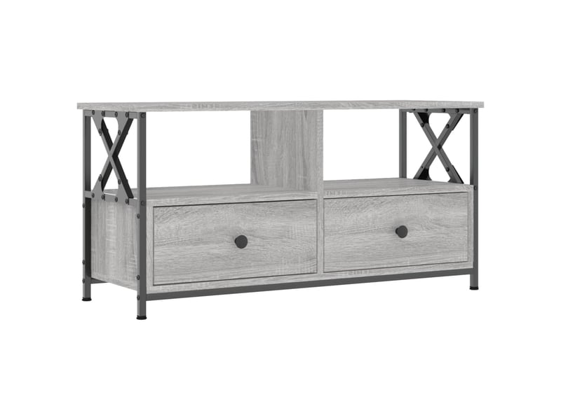  Meuble tv - banc tv - meuble de rangement sonoma gris 90x33x45 cm bois d'ingénierie et fer  - Conforama A