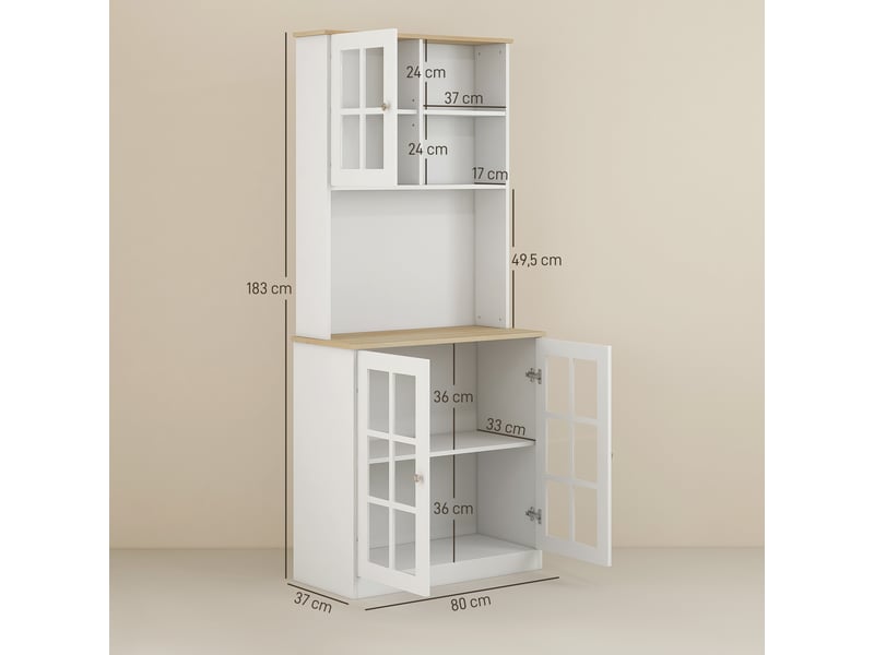  Buffet de cuisine, armoire haute de cuisine, meuble avec plan de travail, 3 portes vitrées, 2  - Conforama E