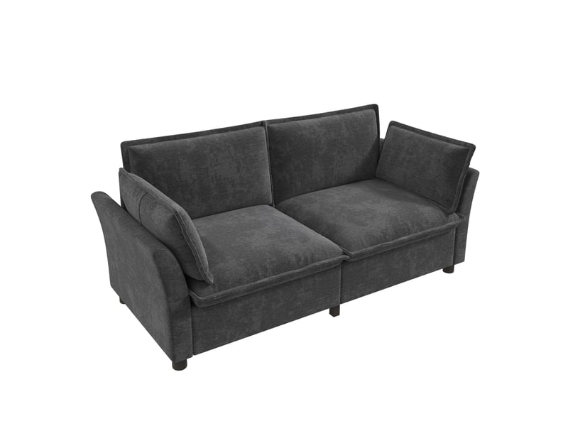  Canapé 2 places en tissu chenille gris, 2 coussins d'accoudoir, montage facile, 155×81×87 cm  - Conforama E