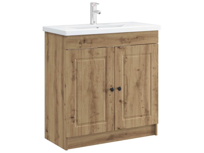  Armoire sous évier de salle de bain, meuble de rangement chêne artisanal shl6165  - Conforama C