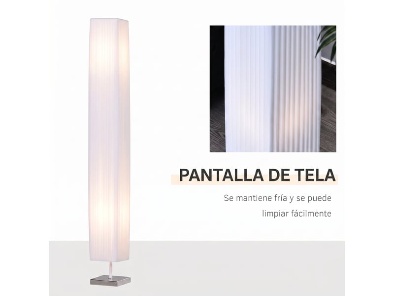  Lampadaire avec 2 douilles e27, abat-jour en tissu, interrupteur au pied, base en acier inoxydable, blanc  - Conforama D