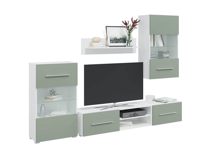  Meubles tv avec lumière led 5 pcs vert olive bois d'ingénierie  - Conforama B