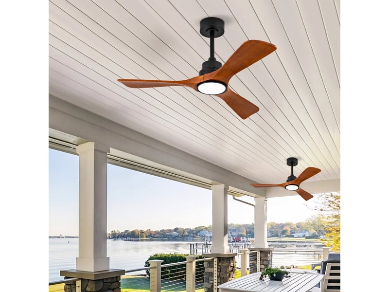 Ventilateur de plafond 42 pouces en métal et bois avec éclairage noir et noyer chicfurn - Conforama D