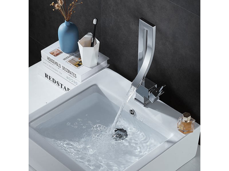  Mitigeur laiton cascade argent, eau chaudefroide. Style moderne simple pour lavabo, cuisine et salle de bain. Design élégant et fonctionnel.  - Conforama D