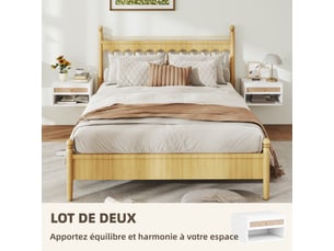 Lot de 2 tables de chevet murales tiroir coulissant, plateau - en bois dim. 40l x 34l x 23h cm, niche