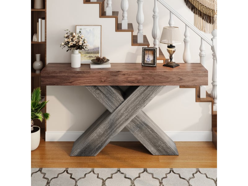  Console étroite à pieds en x – effet bois, panneau de particules, table d’appoint pour couloir et salon  - Conforama B