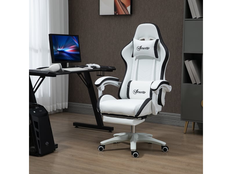  Fauteuil de jeu avec hauteur réglable et dossier inclinable, 65 x 65 x 121-129 cm, noir et blanc  - Conforama D