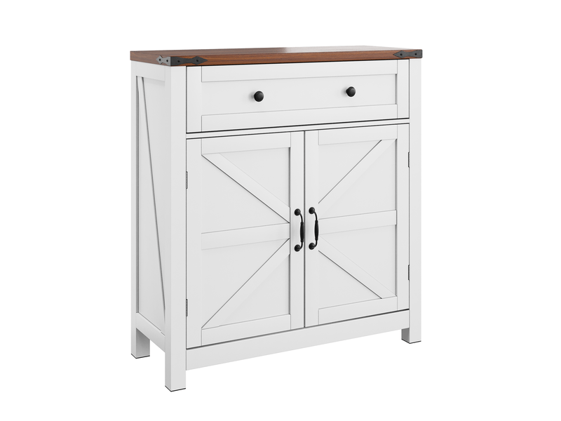  Buffet bas 76x30x83 cm avec tiroirs et étagères réglables, buffet salon en blanc, buffet de cuisine avec plans de travail en noyer  - Conforama C