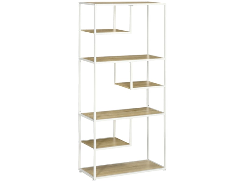  Bibliothèque étagère de rangement à 7 niveaux cadre en acier style industriel 83 x 34 x 180 cm chêne  - Conforama A