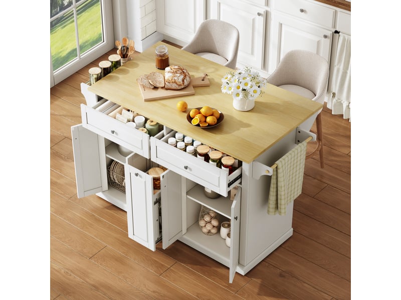 Desserte de cuisine avec plateau rabattable, 3 tiroirs, rangements et roulettes verrouillables 121 × 69 × 89 cm - Conforama D
