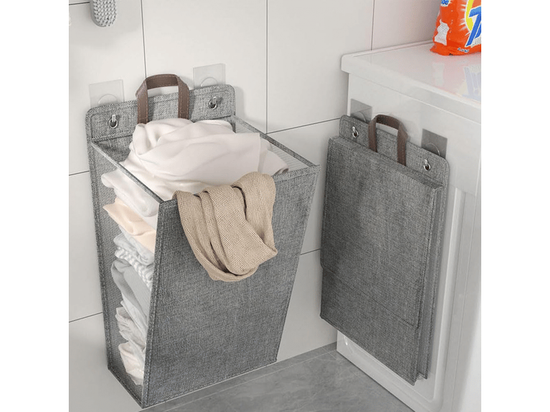  Lot de 2 paniers à linge pliables et suspendus avec couvercle, grille double face pour buanderie – gris 36 x 12 x 48 cm  - Conforama D