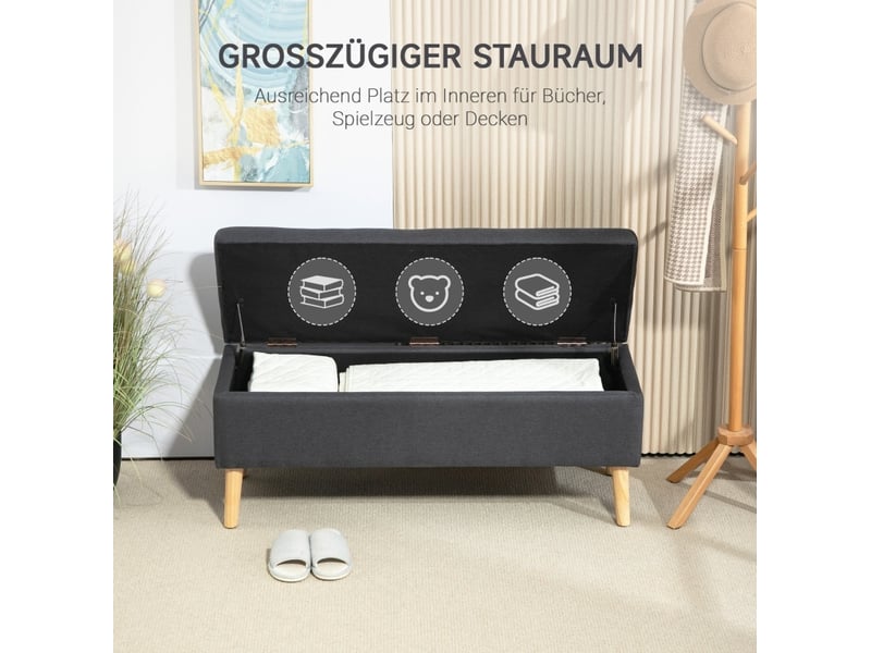  Banc de rangement rembourré 110x39x45 cm gris foncé polyester, coffre sous assise rabattable  - Conforama E