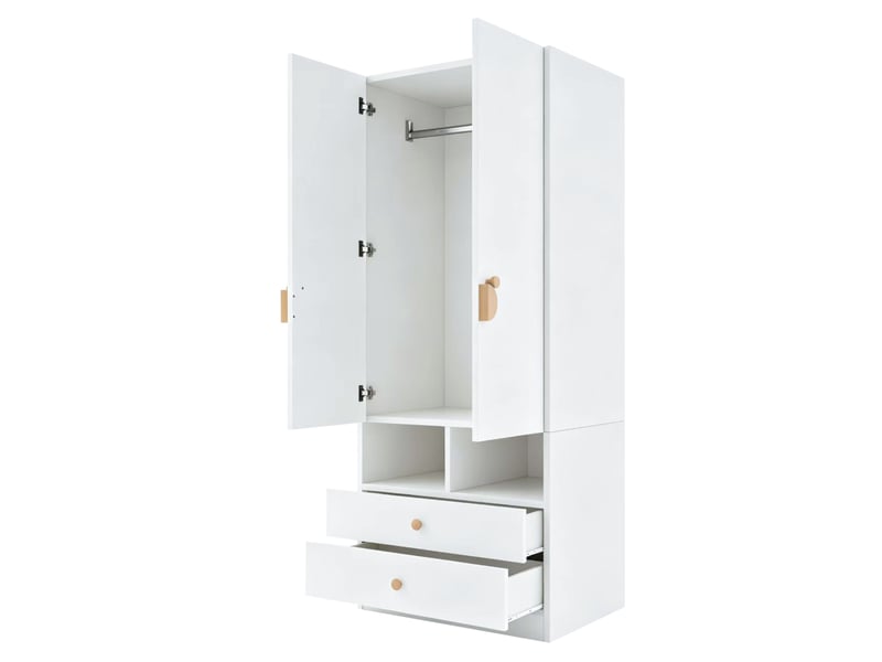  Armoire 2 portes tcqpz 70 x 50 x 170 cm avec tringle, 2 tiroirs et niches de rangement blanche  - Conforama E