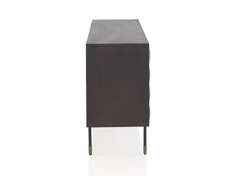 Buffet 4 portes en manguier massif avec façade en laiton doré  - Conforama F