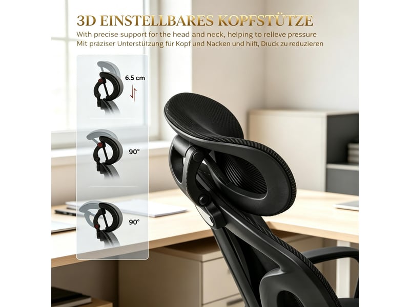  Chaise de bureau ergonomique noire avec repose-pieds escamotable  - Conforama E