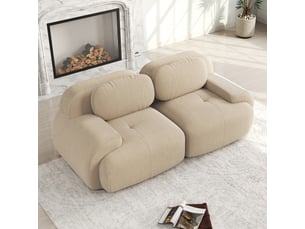 Canapé droit 2 places en velours côtelé beige, 208 cm, sans montage