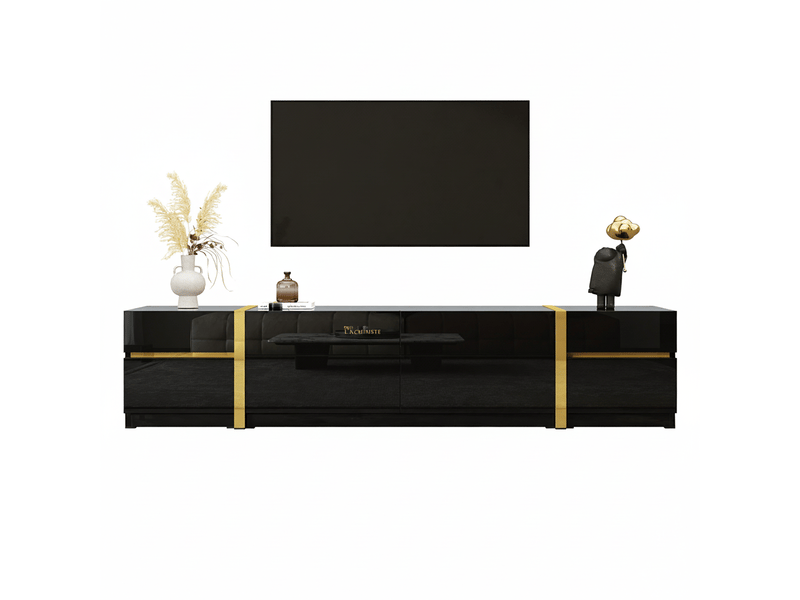  Meuble tv luxueux, finition haute brillance, bordures dorées, avec tiroirs et portes, style moderne, rangement pour salon, 180 cm  - Conforama A