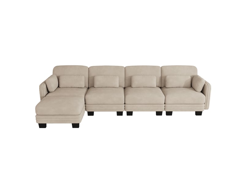 Canapé d'angle modulable - 4 places - forme l - 1 ottoman - coussins d'accoudoirs - tissu chenille - mobilier de salon - brun clair CozyNest - Conforama A