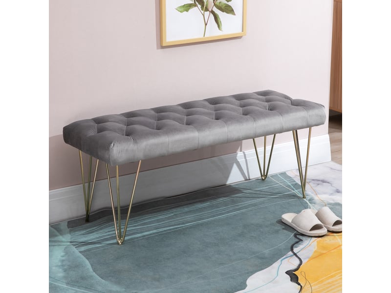  Banc capitonné, pianochaussureslit, velours, chambresaloncouloir, gris métal, 116x44,5x49 cm.  - Conforama D