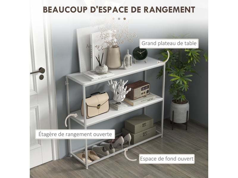  Table console en acier 2 étagères design moderne pour salon entrée couloir blanc 100 x 30 x 87 cm  - Conforama A