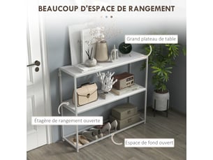 Table console en acier 2 étagères design moderne pour salon entrée couloir blanc 100 x 30 x 87 cm