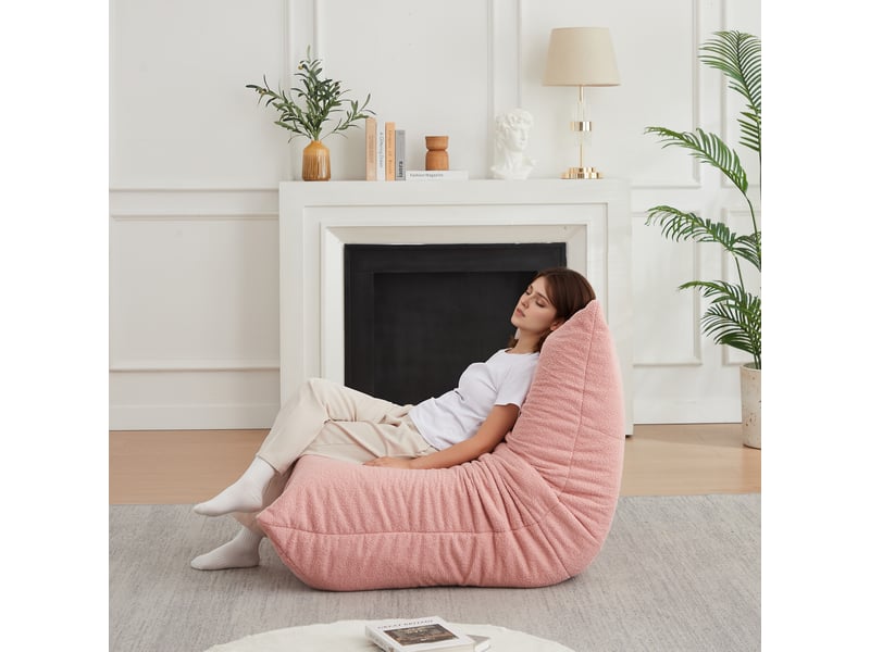  Fauteuil lounge de sol sans accoudoirs en velours teddy rose 34x34x115 cm mousse haute densité design crapaud pour salon chambre evarich - Conforama D