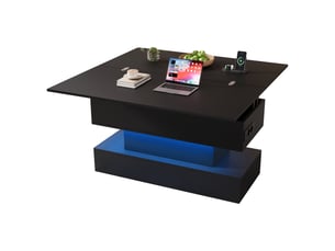 Table basse relevable,100x50x51,5 cm,avec rangement, led et prises,noire