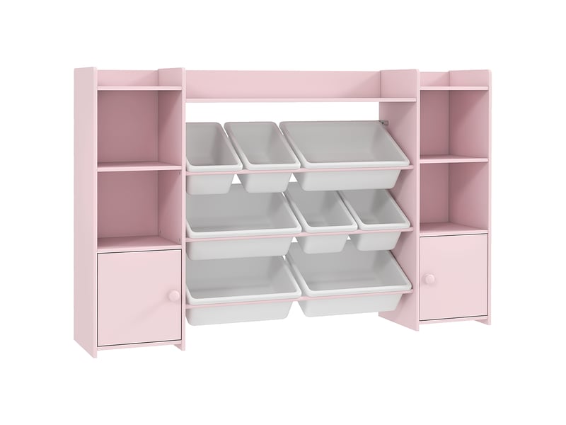 Bibliothèque enfant - rangement à bacs posés x 8 - 4 niches, 3 étagères, 2 portes - rose - Conforama A