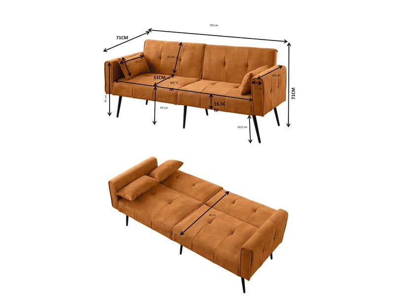  Canapé 3 places en velours côtelé jaune 175 x 71 x 71 cm W3607S00002 - Conforama C