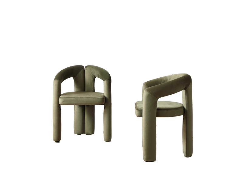  Lot de 2 chaises de salle à manger avec accoudoirs en chenille vert  - Conforama A